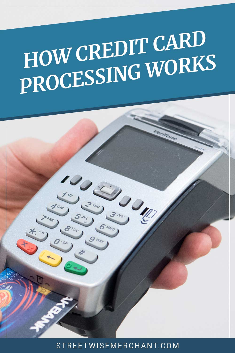 Person holding a credit card machine and insert a card into it - How Credit Card Processing Works?
