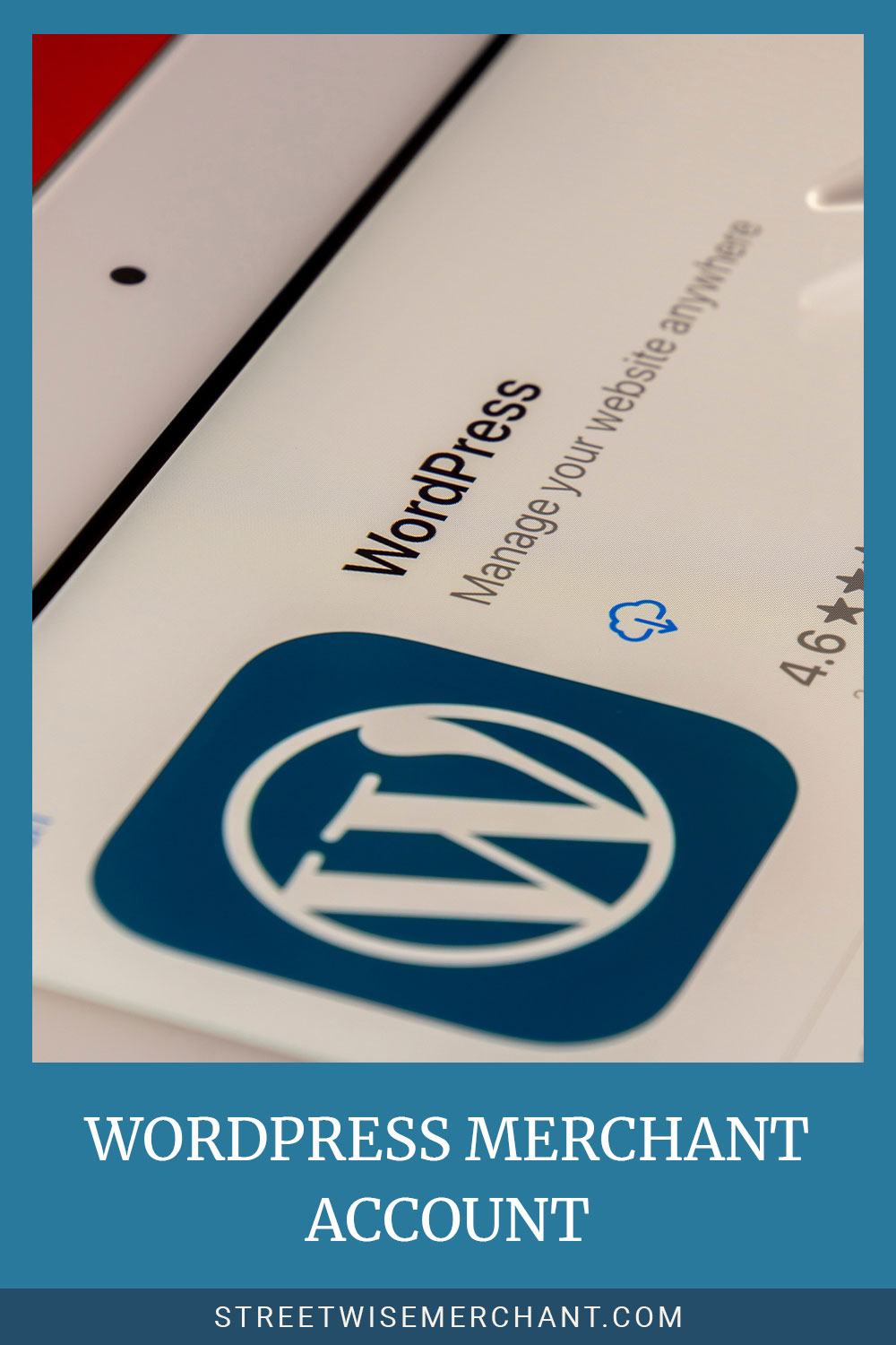 Wordpress logo on a screen - WordPress Merchant Account