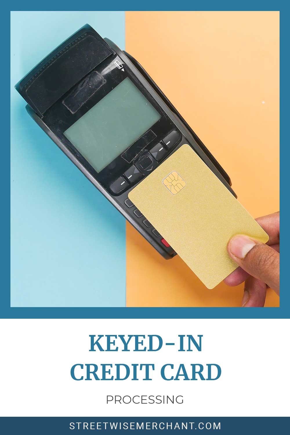 Credit card over a POS payment processing machine - Keyed-In Credit Card Processing.