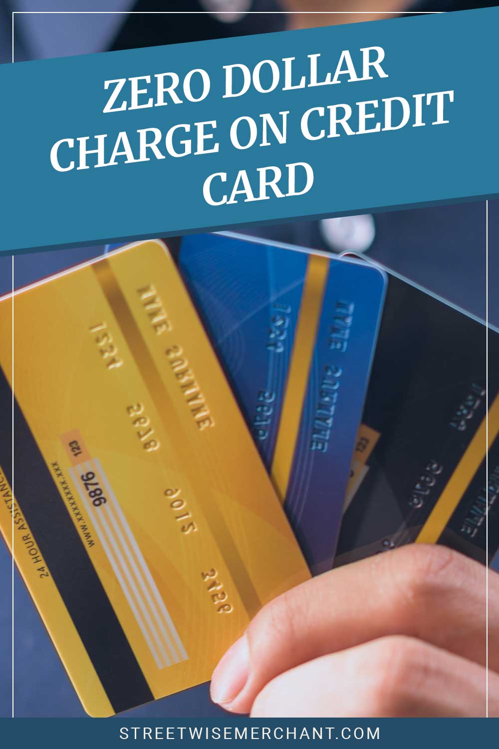 Some credit cards in a hand - Zero Dollar Charge On Credit Card.